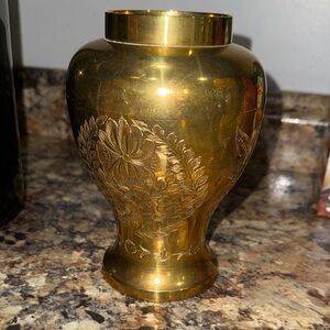 Vintage etched brass vase made in India